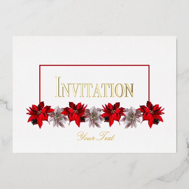 Invitación Con Relieve Metalizado White and Red Poinsettias Foil Invitation (Anverso)