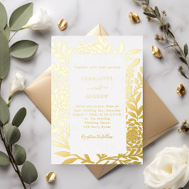 Invitación Con Relieve Metalizado White gold botanical luxury wedding