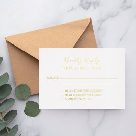 Invitación Con Relieve Metalizado White gold wedding response RSVP foil card