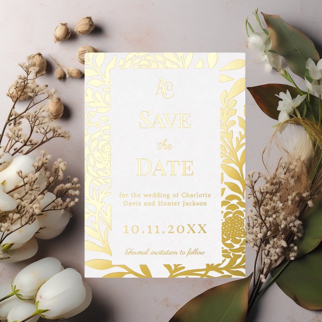 Invitación Con Relieve Metalizado White gold wedding Save the Date foil card (Subido por el creador)