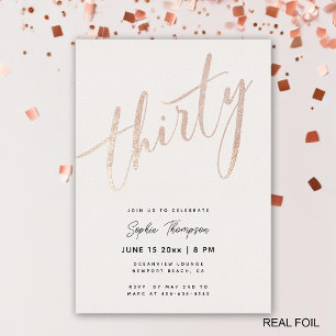 Invitación Con Relieve Metalizado White Rose Gold Modern Elegant 30 cumpleaños