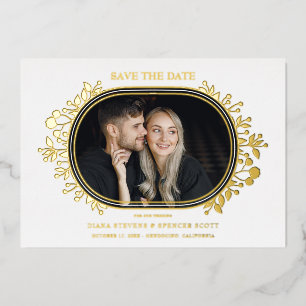 Invitación Con Relieve Metalizado White Wedding Fancy Ornament Frame Flowers