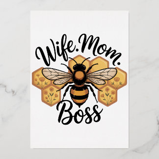 Invitación Con Relieve Metalizado Wife. Mom. Boss