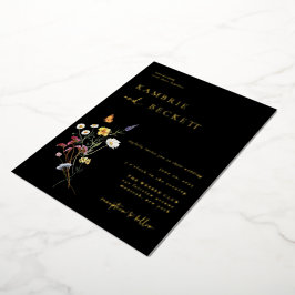 Invitación Con Relieve Metalizado Wild Meadow Floral Boda Negro