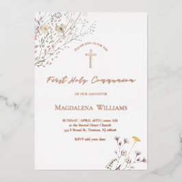 Invitación Con Relieve Metalizado wildflowers | First Communion Invitation