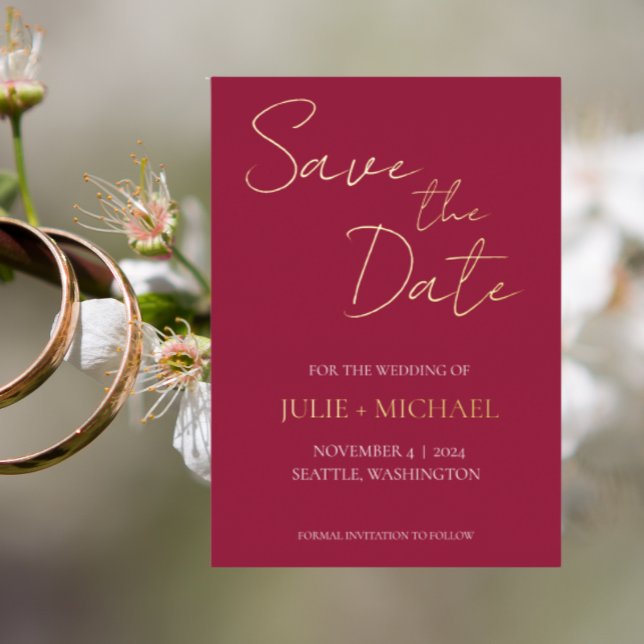 Invitación Con Relieve Metalizado Wine Red Simple Style Wedding Save the Date (In Situ Wedding)