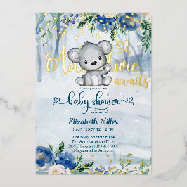 Invitación Con Relieve Metalizado Winter Adventure espera a la Baby Shower del oso p