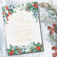 Winter Berries Holly Watercolor Bridal Shower Gold