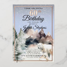 Invitación Con Relieve Metalizado Winter Forest Watercolor Birthday Foil Invitation