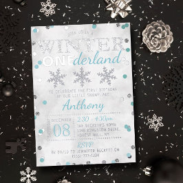 Invitación Con Relieve Metalizado Winter ONEderland 1er cumpleaños real