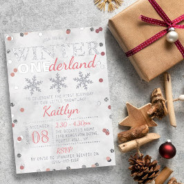 Invitación Con Relieve Metalizado Winter ONEderland 1er cumpleaños real