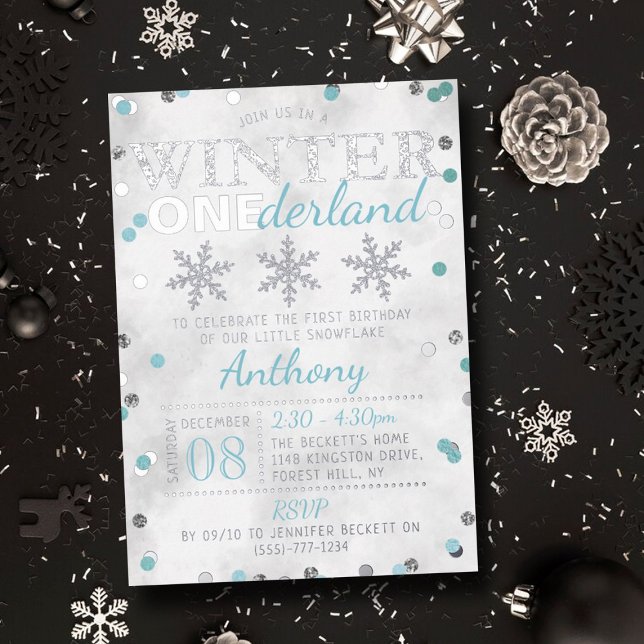 Invitación Con Relieve Metalizado Winter ONEderland 1er cumpleaños real (Subido por el creador)
