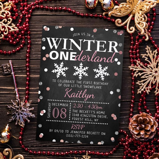 Invitación Con Relieve Metalizado Winter ONEderland 1er cumpleaños real (Subido por el creador)