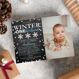 Invitación Con Relieve Metalizado Winter ONEderland 1st Birthday Photo Real