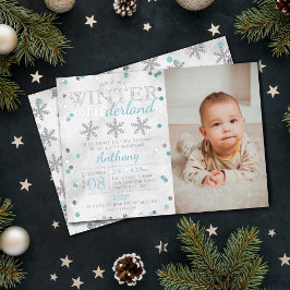 Invitación Con Relieve Metalizado Winter ONEderland 1st Birthday Photo Real