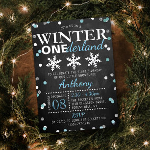 Invitación Con Relieve Metalizado Winter ONEderland cumpleaños real 1