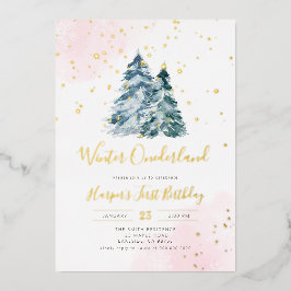 Invitación Con Relieve Metalizado Winter Onederland Primer Chica de cumpleaños