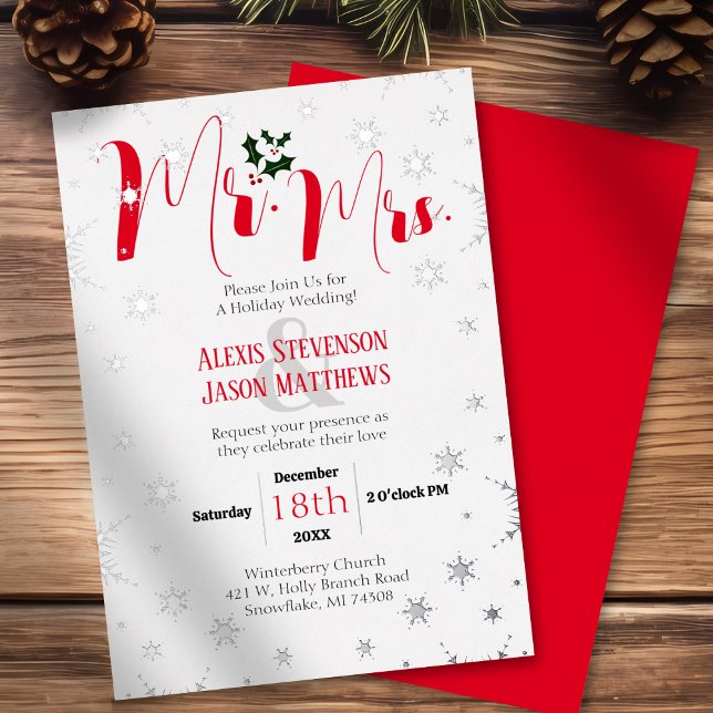 Invitación Con Relieve Metalizado Winter Snowflake Sr. y Sra. Navidades Boda (Subido por el creador)