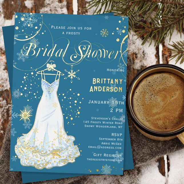 Invitación Con Relieve Metalizado Winter Wonderland Snowflake Blue Bridal Shower (Subido por el creador)