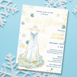 Invitación Con Relieve Metalizado Winter Wonderland Snowflake Vestido Bridal Shower