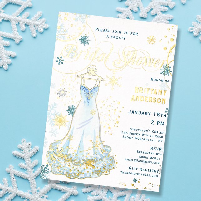 Invitación Con Relieve Metalizado Winter Wonderland Snowflake Vestido Bridal Shower (Subido por el creador)
