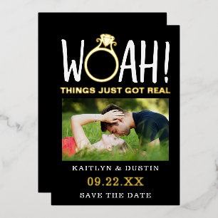 Invitación Con Relieve Metalizado Woah Modern Photo Save the Date Real