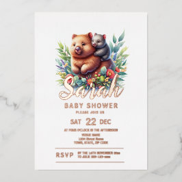 Invitación Con Relieve Metalizado Wombat Baby Shower
