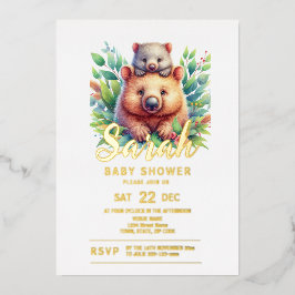 Invitación Con Relieve Metalizado Wombat Baby Shower