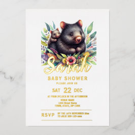 Invitación Con Relieve Metalizado Wombat Baby Shower