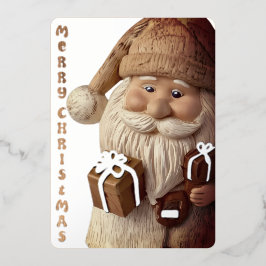 Invitación Con Relieve Metalizado Wooden imitated Christmas Santa Claus Silver Card