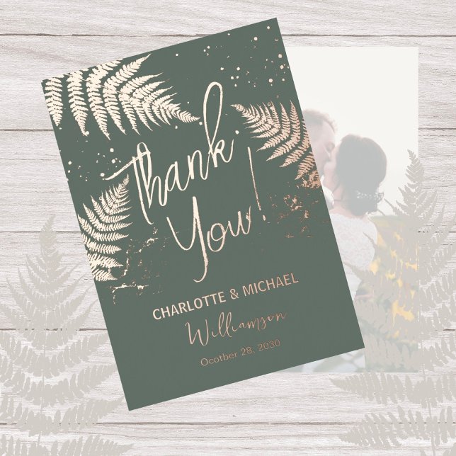 Invitación Con Relieve Metalizado Woodland Ferns Photo Overlay Boda Gracias (Subido por el creador)
