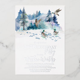 Invitación Con Relieve Metalizado Woodland Forest Nature 70th Birthday Party