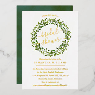 Invitación Con Relieve Metalizado Wreath Greenery Bridal Shower Real