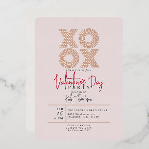 Invitación Con Relieve Metalizado XOXO Fiesta de San Valentín Rosa Dorado