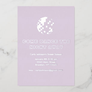 Invitación Con Relieve Metalizado Y2K metal plateado morado disco dulce dieciséis