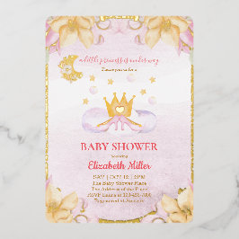 Invitación Con Relieve Metalizado Zapatos De Princesa Y Baby Shower De Corona