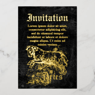 Invitación Con Relieve Metalizado Zodiaco Aries Vintage