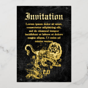 Invitación Con Relieve Metalizado Zodíaco Leo Vintage