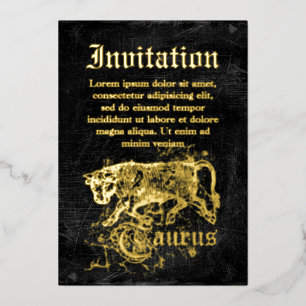 Invitación Con Relieve Metalizado Zodiaco Tauro Vintage