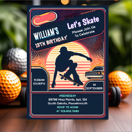 Invitación Con Scooter Jump Zone Skateboarding 13 cumpleaños