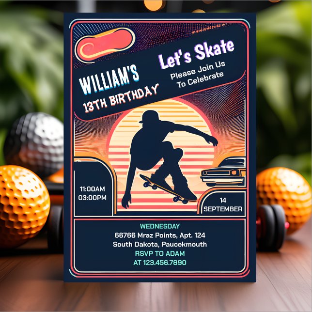 Invitación Con Scooter Jump Zone Skateboarding 13 cumpleaños (Subido por el creador)