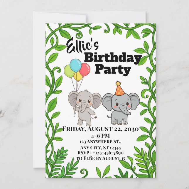 Invitación con tema de elefante (Anverso)
