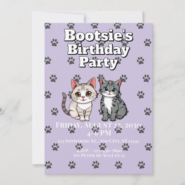 Invitación con tema de gato (Anverso)