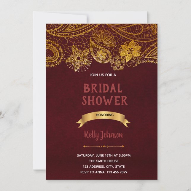 invitación con tema de India Borgoña (Anverso)