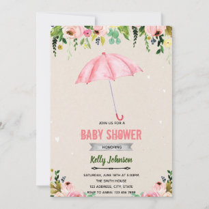 invitación con tema de lluvia de abril y flor de m