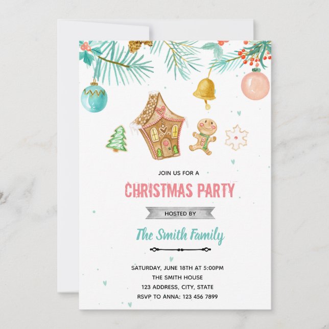 invitación con tema de Navidad pastel (Anverso)