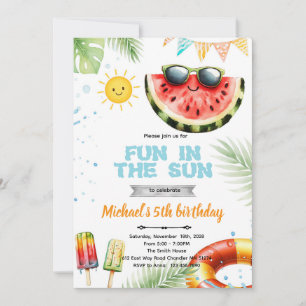 Invitación con tema de piscina divertida bajo el s