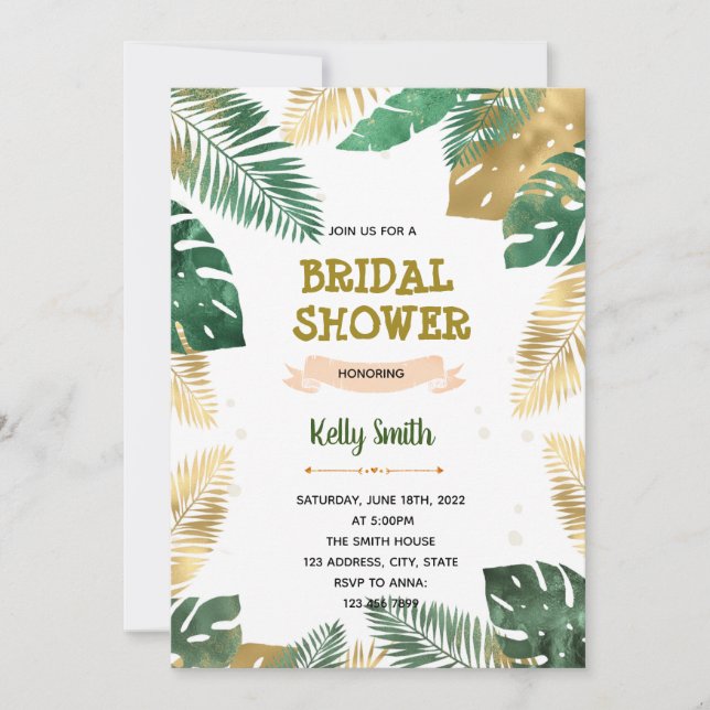 invitación con tema tropical de hoja de oro (Anverso)