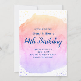 Invitación con toque de acuarela dorada y rubor az