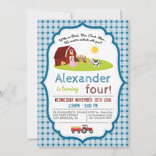 INVITACIÓN CON UN COLOR, BAA, CLUCK, FIESTA DE CUMPLEAÑOS DE  (Anverso)